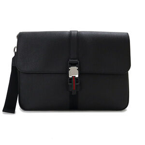 Gucci Web Stripe Business Clutch Bag Soft Grain Leather Black